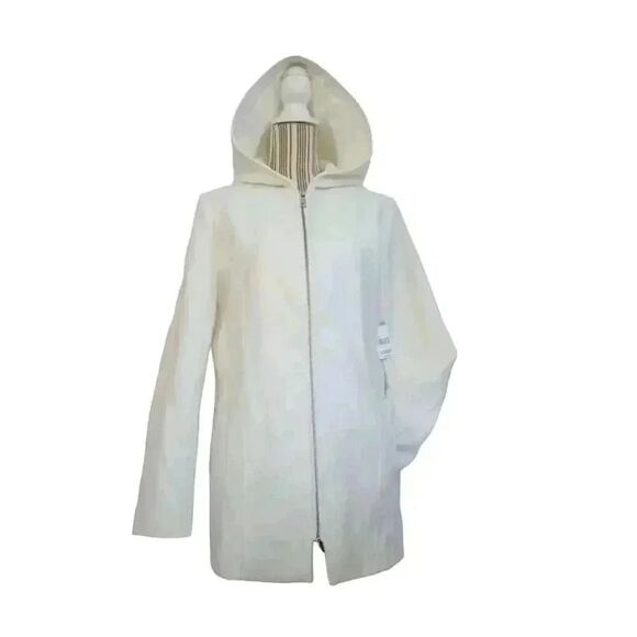 Laura Scott Women's Ivory Poly/Spandex Lined Hooded Zip Front Coat - Picture 1 of 15